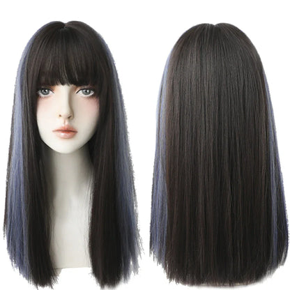 7JHHWIGS Long Straight Light Brown Synthetic Wig with Bangs – Heat-Resistant Daily Wear Wig for Women