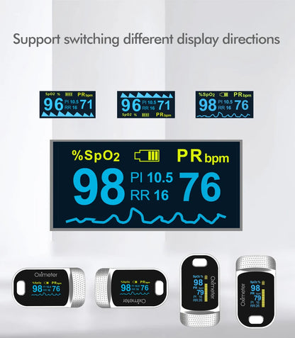 KIUZOU Finger Pulse Oximeter – SPO2, PR, PI, RR Blood Oxygen Saturation and Heart Rate Monitor with OLED Display