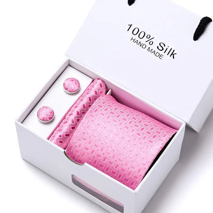 100% Silk Tie Gift Set - Classic Striped Wedding Necktie with Handkerchief for Men