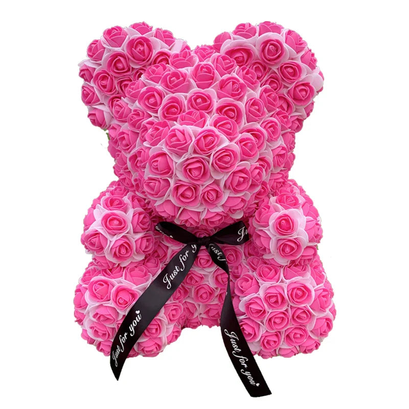 2024 40cm Rose Bear – Heart-Shaped Artificial Flower Teddy Bear for Valentine’s, Wedding, Birthday & Christmas Gifts