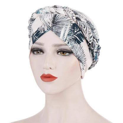 Women’s Cotton Head Scarf – Solid Turban Bonnet Hijab Cap with White Pearl Inner, Muslim Arab Wrap