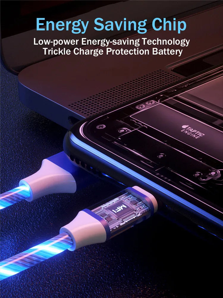 3-in-1 LED Glowing Charging Cable – 3A Micro USB & Type-C Flowing Streamer Cord for iPhone, Xiaomi & Huawei
