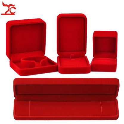 Red Velvet Wedding Jewelry Storage Box – Ring, Earrings, Necklace & Bracelet Organizer Gift Case