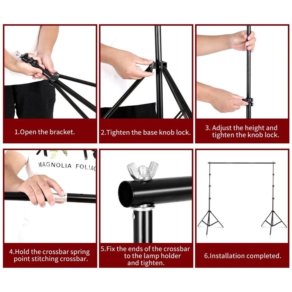 Photography Backdrop Stand Kit - Adjustable Photo Studio Background Support System with Carry Bag for Green Screen & Backdrops