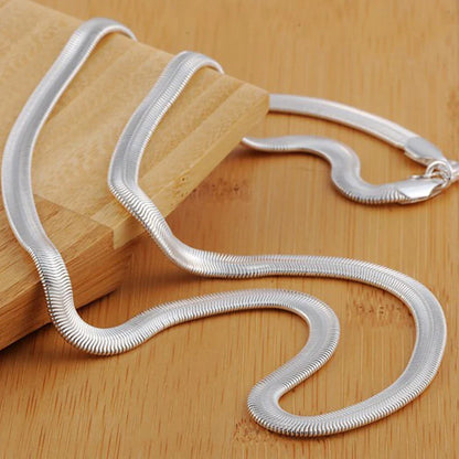 DOTEFFIL 925 Sterling Silver 6mm Flat Snake Chain Necklace — 16/18/20/22/24 Inch for Men & Women, Fashion, Wedding & Party Jewelry