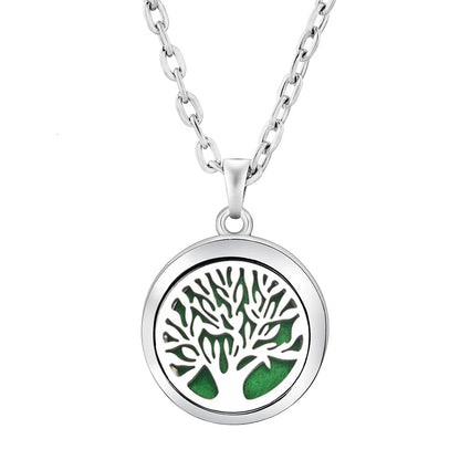 Stainless Steel Tree of Life Aromatherapy Necklace – Essential Oil Diffuser Pendant for Women