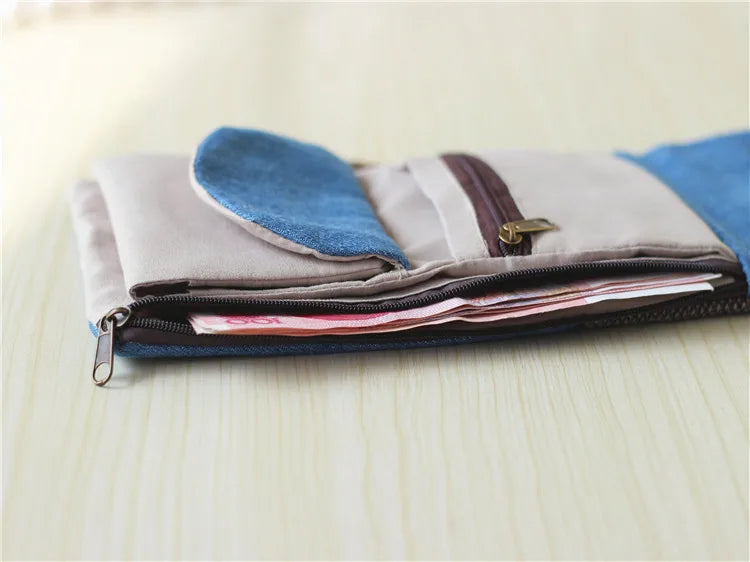 Handmade Three-Fold Fabric Wallet — Short Zipper Purse for Women & Men, Multi-Function Card & Key Holder for Teens