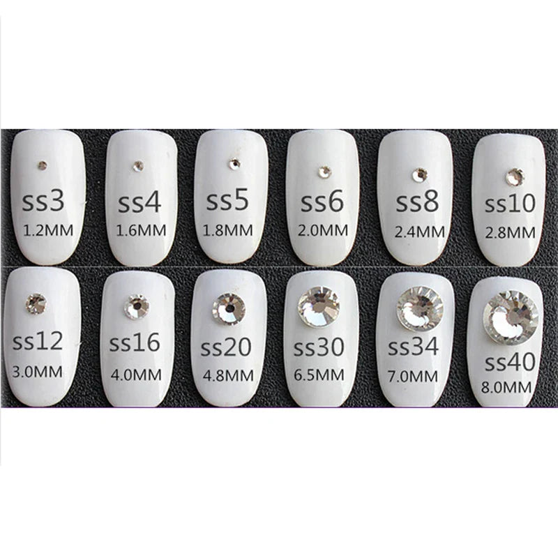 SS3-SS50 Clear Crystal White 3D Nail Art Rhinestones – Silver Flatback Glitter Gems for Nail Decoration