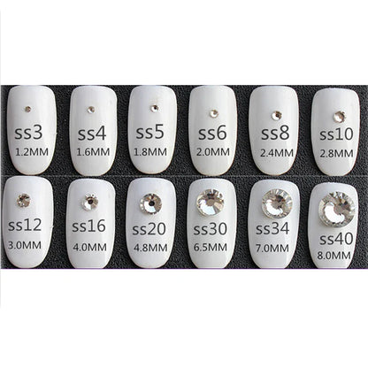 SS3-SS50 Clear Crystal White 3D Nail Art Rhinestones – Silver Flatback Glitter Gems for Nail Decoration