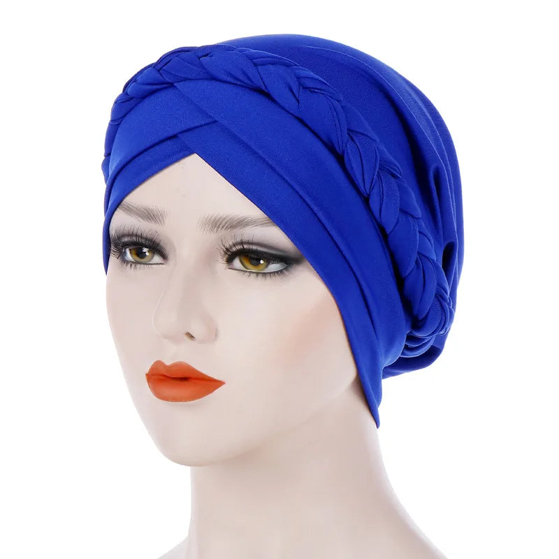 Women’s Cotton Head Scarf – Solid Turban Bonnet Hijab Cap with White Pearl Inner, Muslim Arab Wrap