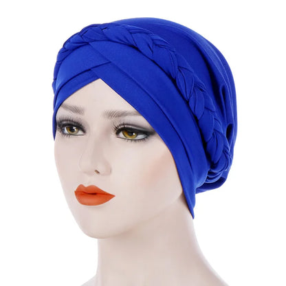 Women’s Cotton Head Scarf – Solid Turban Bonnet Hijab Cap with White Pearl Inner, Muslim Arab Wrap