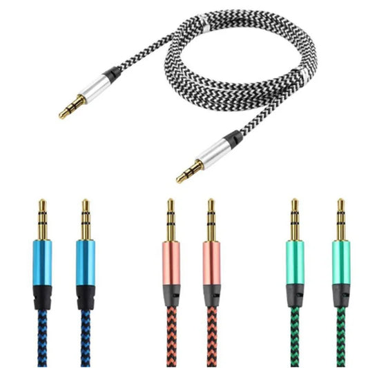 1m Nylon 3.5mm Male-to-Male Aux Cable — Gold Plug Audio Cord for iPhone, Samsung, Xiaomi Car Aux