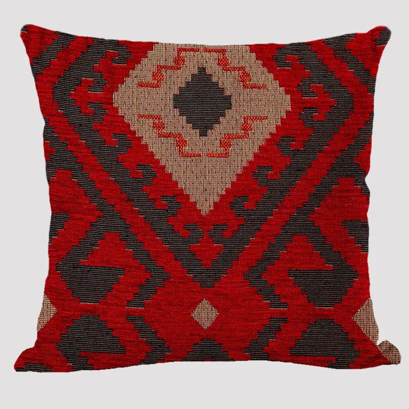 Bohemian Linen Cushion Cover – Multicolor Ethnic Geometric Pattern Decorative Pillow for Living Room Sofa