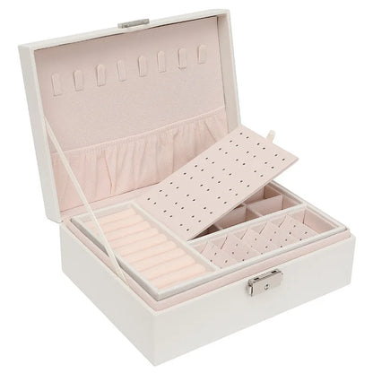 Double-Layer Wooden Jewelry Box – PU Leather Ring & Accessory Organizer with Storage and Makeup Case
