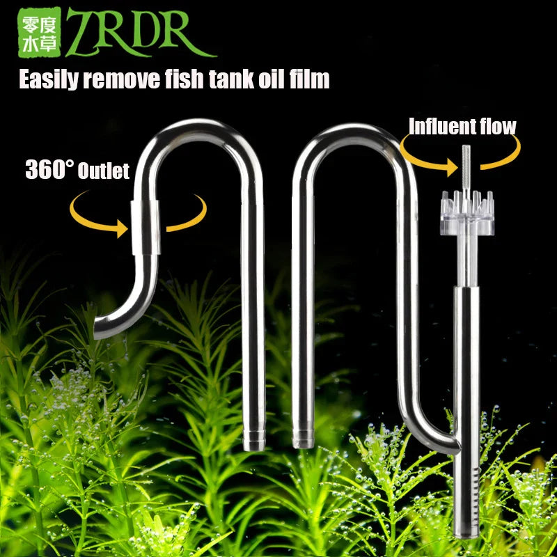 ZRDR Aquarium Filter Accessories – Stainless Steel External Inlet/Outlet Tube & Oil Film Remover for Fish Tanks