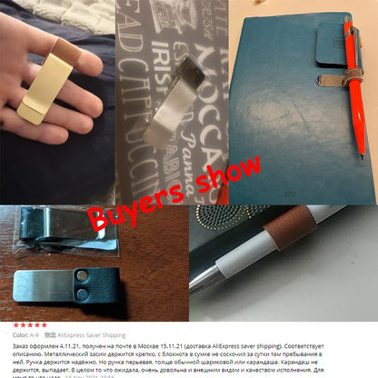 Metal Leather Pen Holder: Vintage Brass Stainless Steel Pencil Clip for Notebook, Memo, and Diary