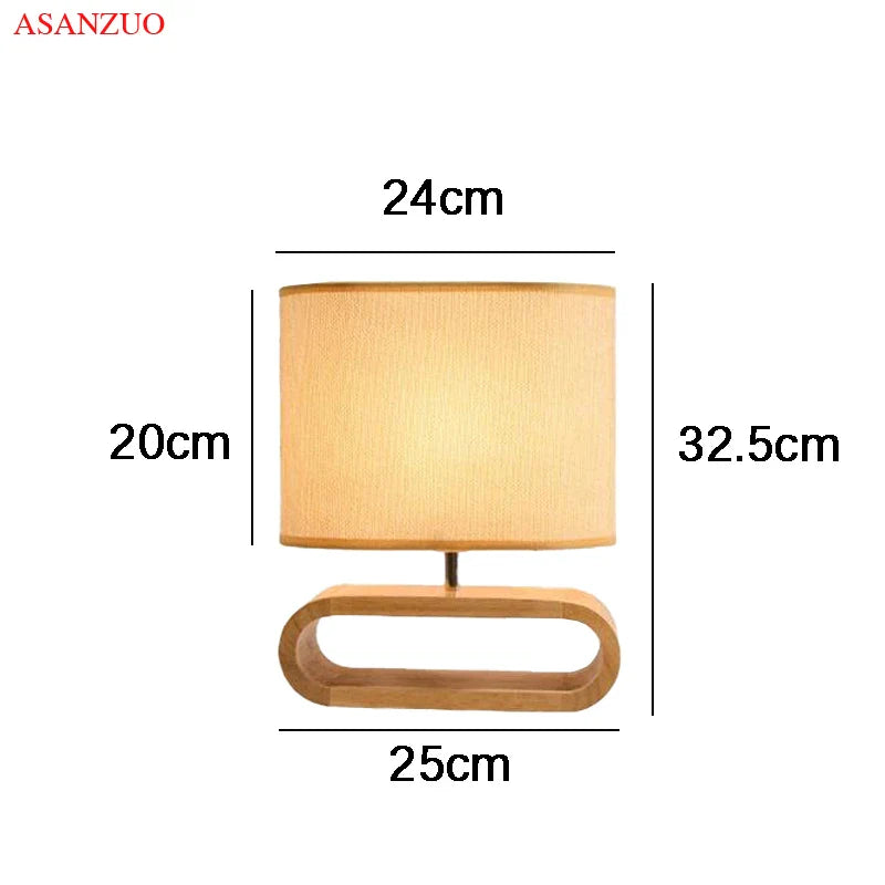 Nordic Wood Base Table Lamp with Cloth Lampshade - E27 Bedside, Desk & Reading Light for Living Room & Bedroom