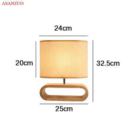 Nordic Wood Base Table Lamp with Cloth Lampshade - E27 Bedside, Desk & Reading Light for Living Room & Bedroom