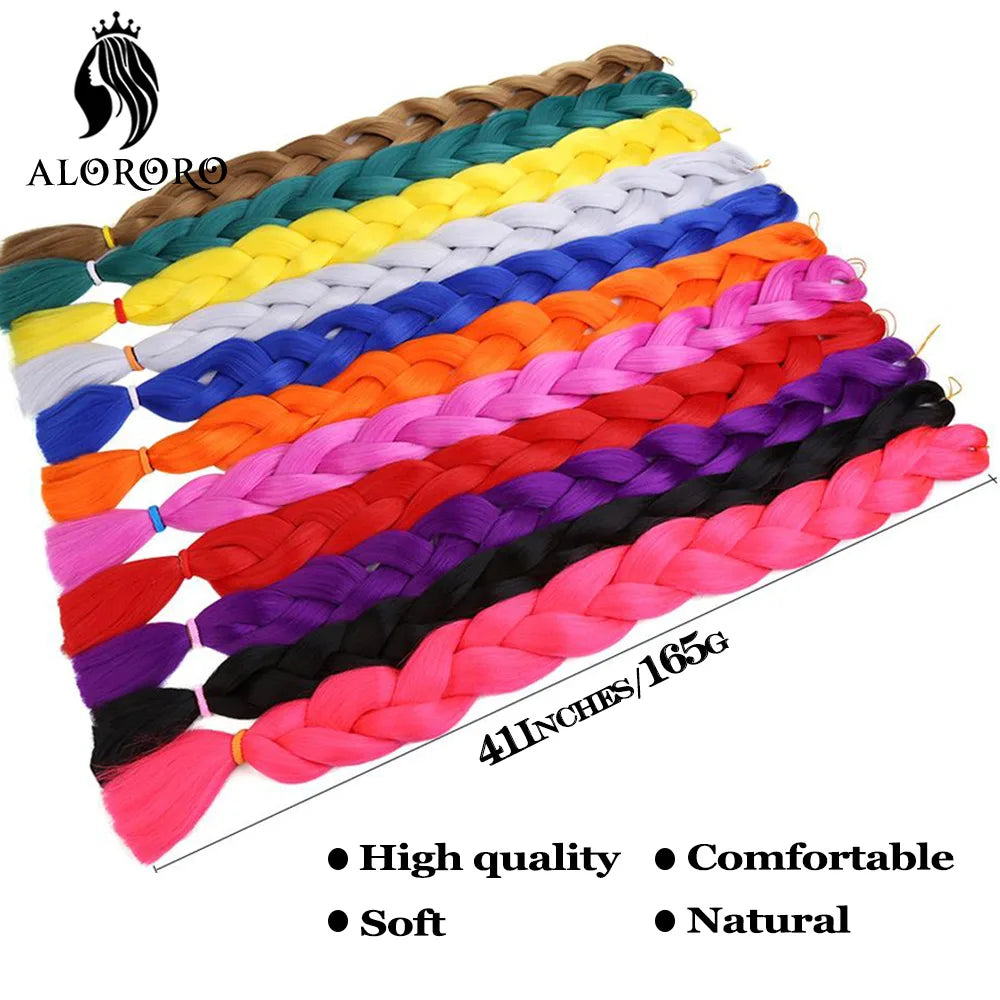 82-Inch Synthetic Braiding Hair Extensions – Jumbo Crochet Box Twist Braids in Green, Red, Pink & Yellow, Pure Color Wholesale