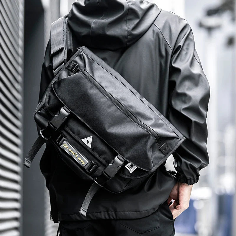 Men's Motorcycle Cycling Messenger Bag – Waterproof, Large Crossbody Shoulder Bag, Personalized Hip Hop Street Travel Cross Bag