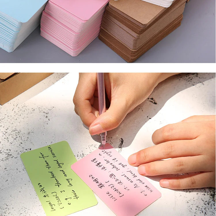 100pcs Kraft Paper Cards – Blank Color Business Cards, Message & Thank You Cards, Writing Labels, Bookmarks & Learning Cards