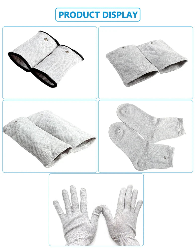 Conductive Silver Fiber Electrode Gloves & Socks – Muscle Stimulator TENS Bracer for Hand & Foot Massage