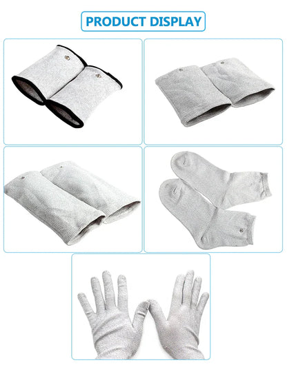 Conductive Silver Fiber Electrode Gloves & Socks – Muscle Stimulator TENS Bracer for Hand & Foot Massage