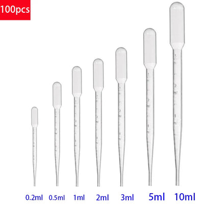 100PCS Laboratory Pipette Set — Plastic Disposable Graduated Droppers, 0.2/0.5/1/2/3/5/10mL for Liquid Measurement