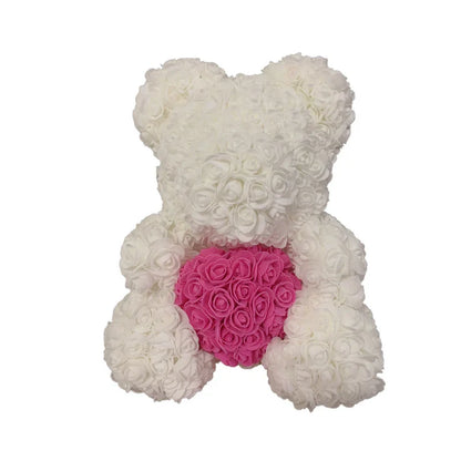 2024 40cm Rose Bear – Heart-Shaped Artificial Flower Teddy Bear for Valentine’s, Wedding, Birthday & Christmas Gifts