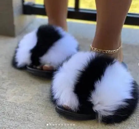 Girls’ Luxury Fluffy Fur Slippers – Warm Plush Indoor Flip Flop Slides for Women, New Arrival