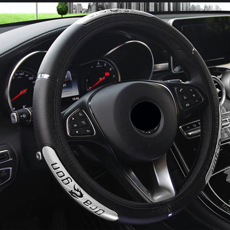 Reflective Faux Leather Car Steering Wheel Cover - China Dragon Design, Elastic Fit, 100% Brand New