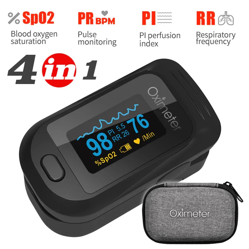 KIUZOU Finger Pulse Oximeter – SPO2, PR, PI, RR Blood Oxygen Saturation and Heart Rate Monitor with OLED Display
