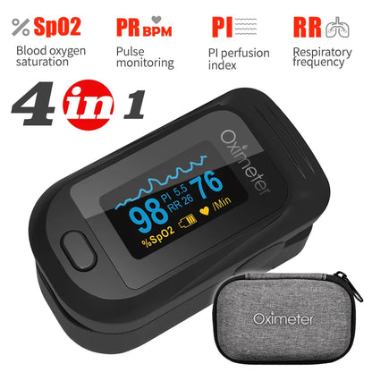 KIUZOU Finger Pulse Oximeter – SPO2, PR, PI, RR Blood Oxygen Saturation & Heart Rate Monitor, OLED Display