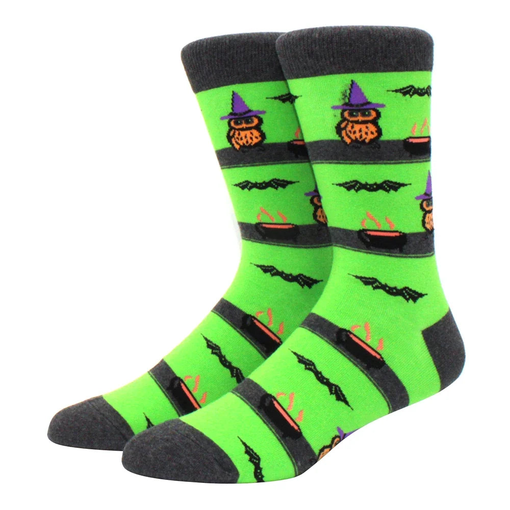 Men's Colorful Combed Cotton Jacquard Crew Socks - Striped Business Casual Dress Socks