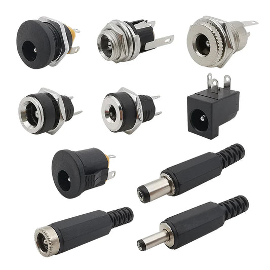 10Pcs DC Power Connectors 5.5x2.1mm & 3.5x1.3mm – Male Female Jack Socket, Nut Panel Mount DC Power Adapter Connector