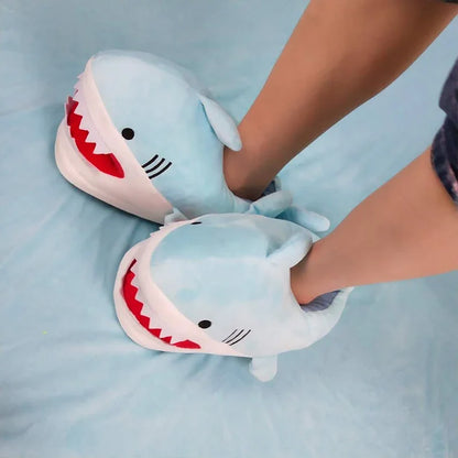 Feerldi Shark Winter Slippers — Cartoon Anime Slip-On Fish Slides for Girls, Boys & Women, Plush Open-Mouth Cotton Shoes