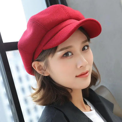 Autumn & Winter Wool Hats for Women – Solid Plain Octagonal Newsboy Cap & Casual Beret for Men & Ladies