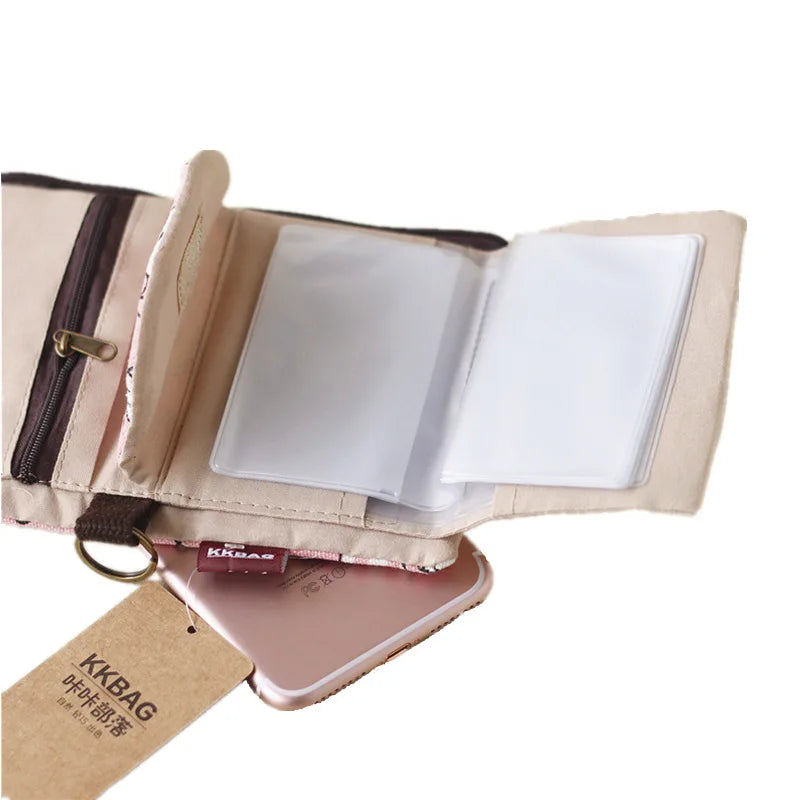 Handmade Three-Fold Fabric Wallet — Short Zipper Purse for Women & Men, Multi-Function Card & Key Holder for Teens