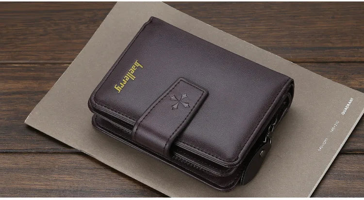 New Business Men’s Wallet — High-Quality PU Leather Zipper Card & Coin Holder, Vintage Male Purse