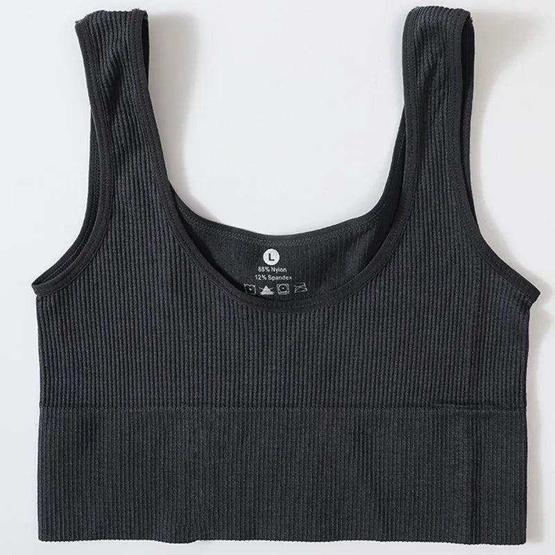 Women’s Seamless Ribbed Tank Top - High-Elastic Sleeveless Crop Camisole, O-Neck Everyday Sportswear M-XL