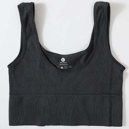 Women’s Seamless Ribbed Tank Top - High-Elastic Sleeveless Crop Camisole, O-Neck Everyday Sportswear M-XL