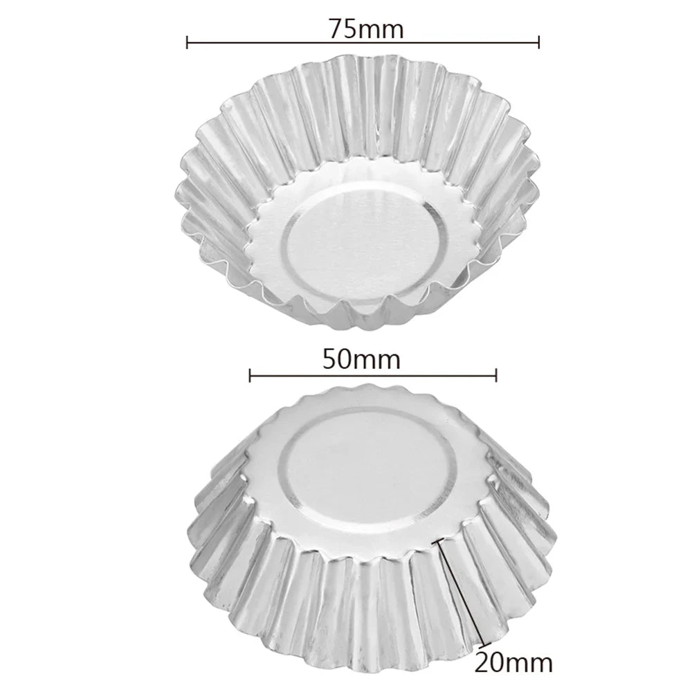 Aluminum Alloy Flower Egg Tart Mold Set: Reusable Non-Stick Ripple Design - Perfect for Cupcakes, Puddings, and Muffins - 10pcs/set