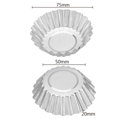 Aluminum Alloy Flower Egg Tart Mold Set: Reusable Non-Stick Ripple Design - Perfect for Cupcakes, Puddings, and Muffins - 10pcs/set