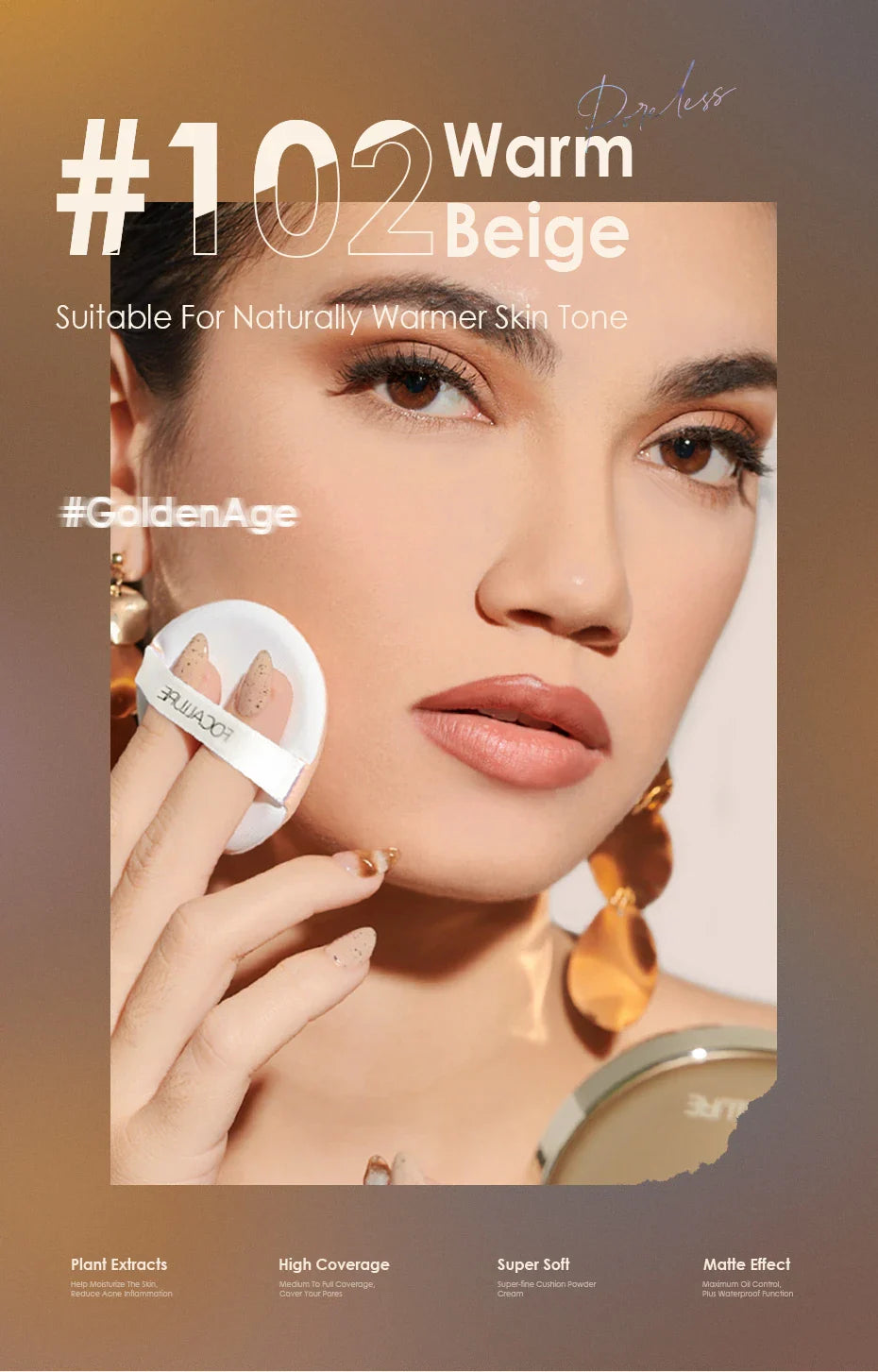 FOCALLURE Air Cushion BB Cream – Poreless, Waterproof, Long-Lasting Matte Foundation & Brightening Concealer with Puff