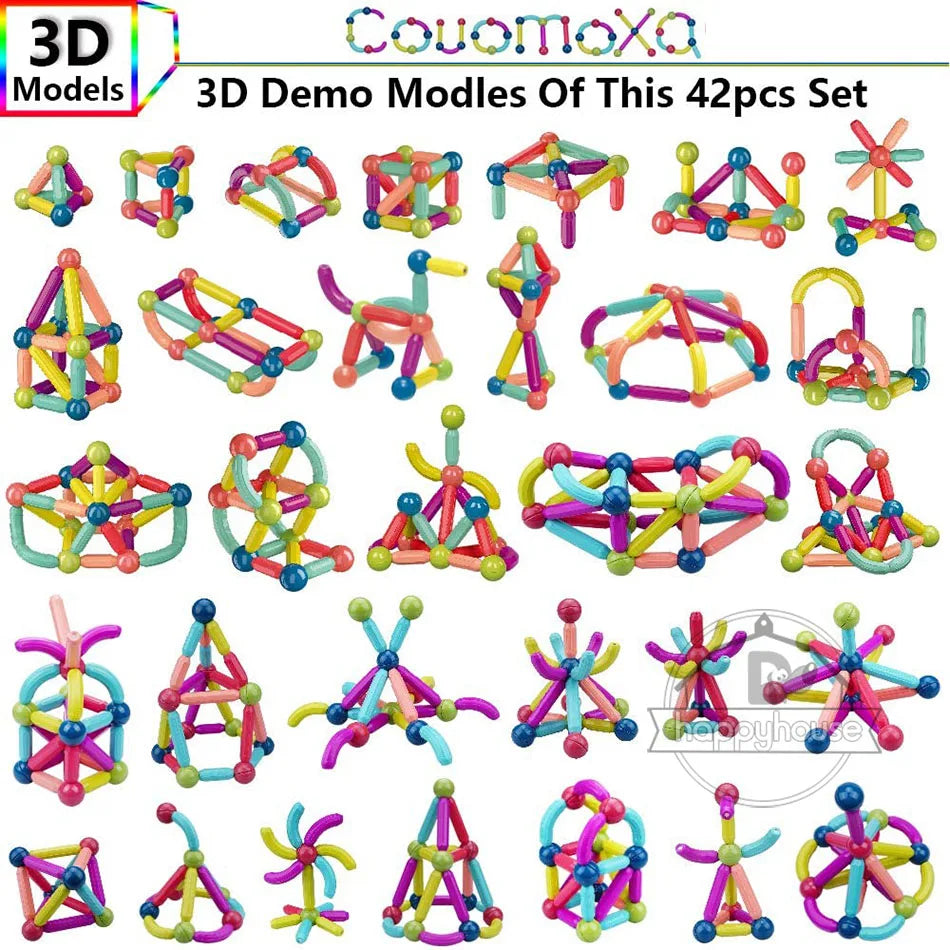 Magnetic Building Blocks Set – Montessori Educational Stick & Rod Constructor Toys for Kids Boys & Girls