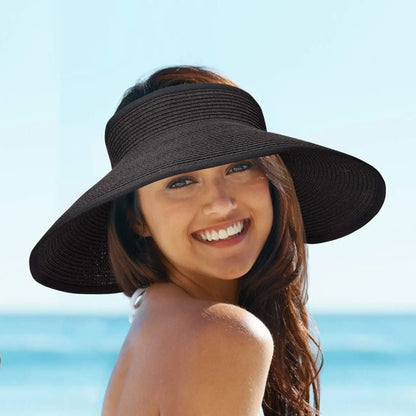 Women’s Summer Visor Hat – Foldable Wide-Brim Straw Cap, Stylish UV-Resistant Sun Hat for Beach & Hiking