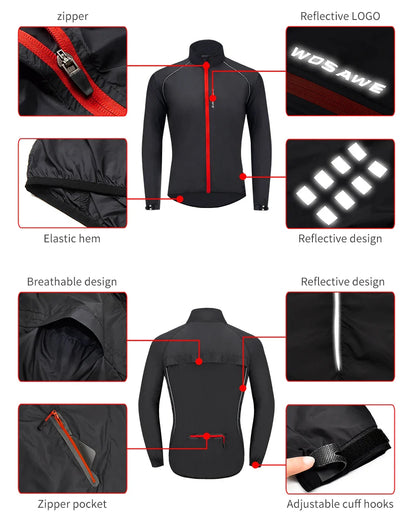 WOSAWE Men's Windproof Waterproof Cycling Jacket – Reflective MTB Bike Windbreaker & Vest