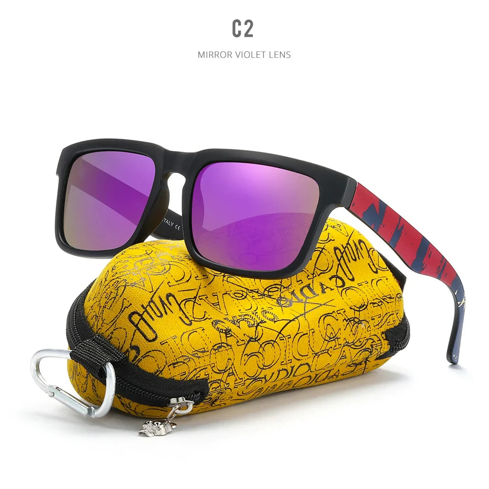 KDEAM Polarized Men’s Sunglasses – Matte Black Frame with Painting Temples & Protective Case