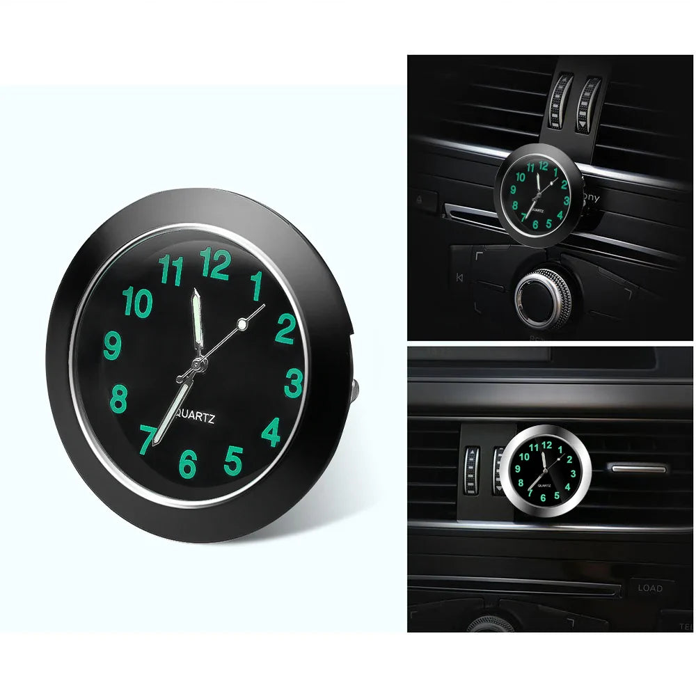 Luminous Mini Car Clock - Stick-On Digital Quartz Watch for Automobiles, 40mm & 43mm, Auto Interior Ornament