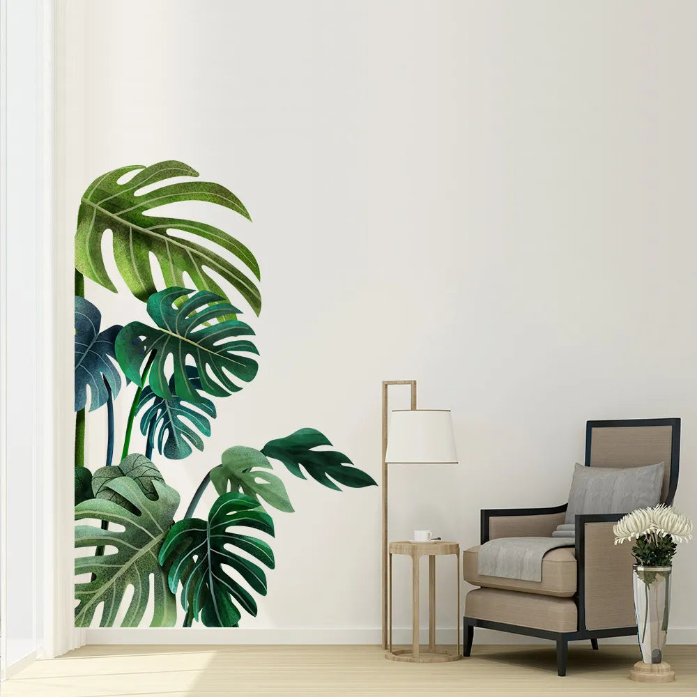 Large Nordic Green Leaf Wall Decals - Eco-Friendly, Removable PVC Stickers for Living Room and Bedroom Decor